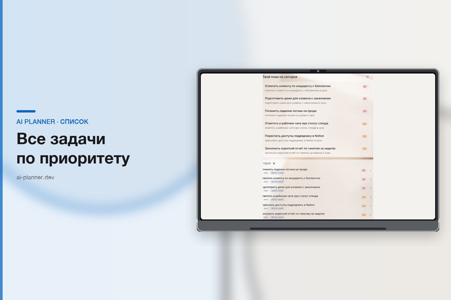 AI Planner в Telegram Mini App — список всех задач по приоритету квадранта