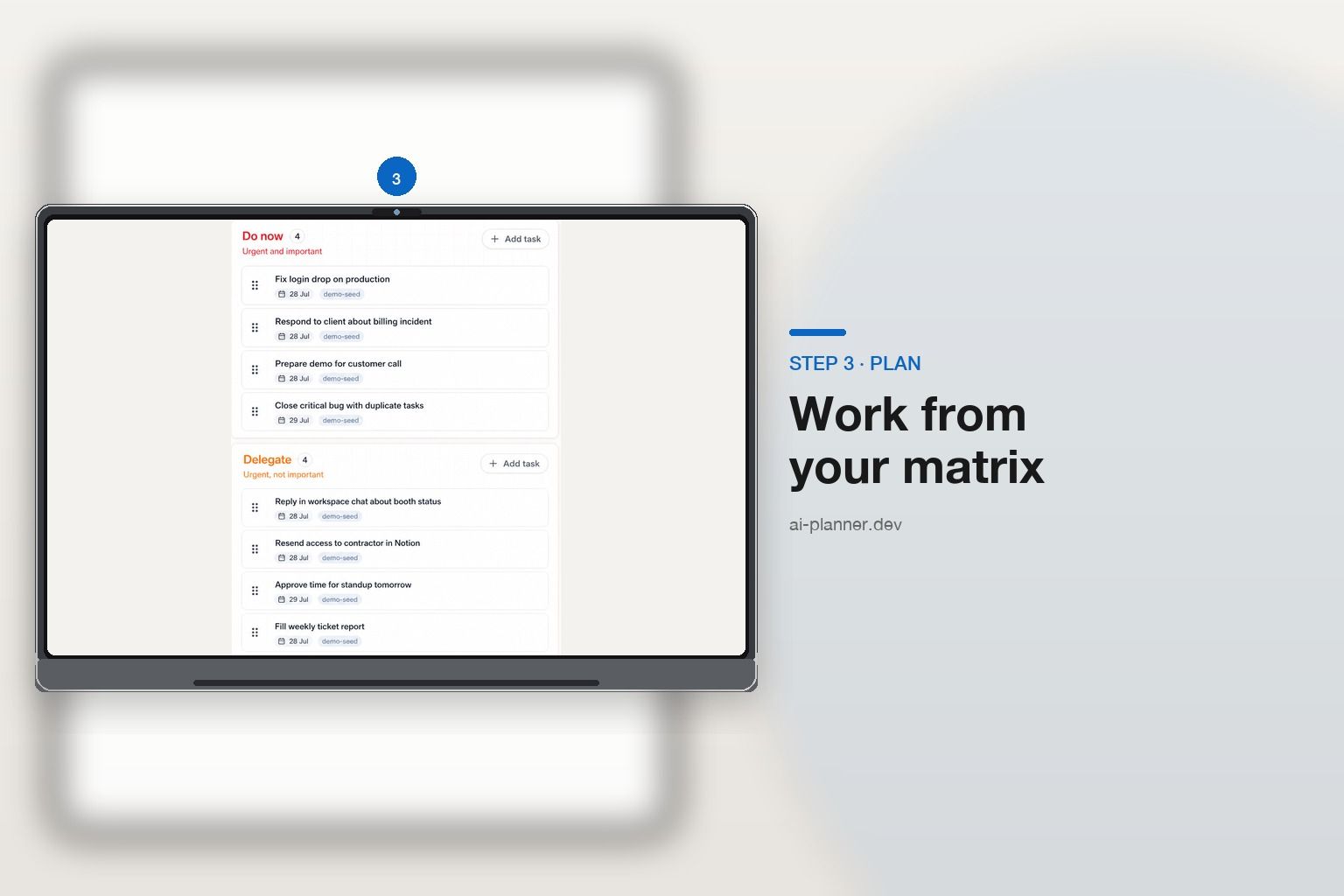 AI Planner Mini App — all open tasks sorted by quadrant priority