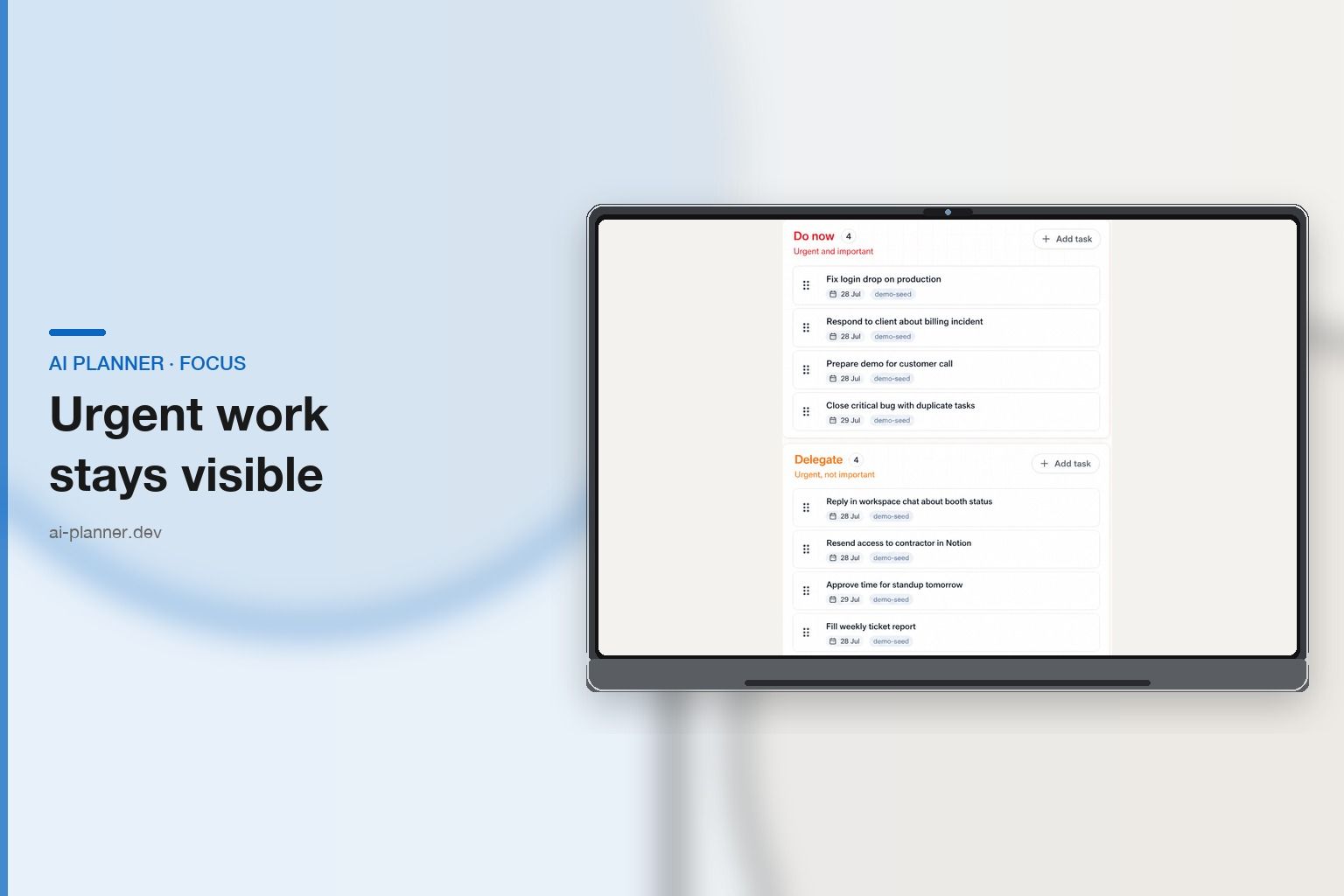 AI Planner Telegram Mini App — all tasks list by quadrant priority